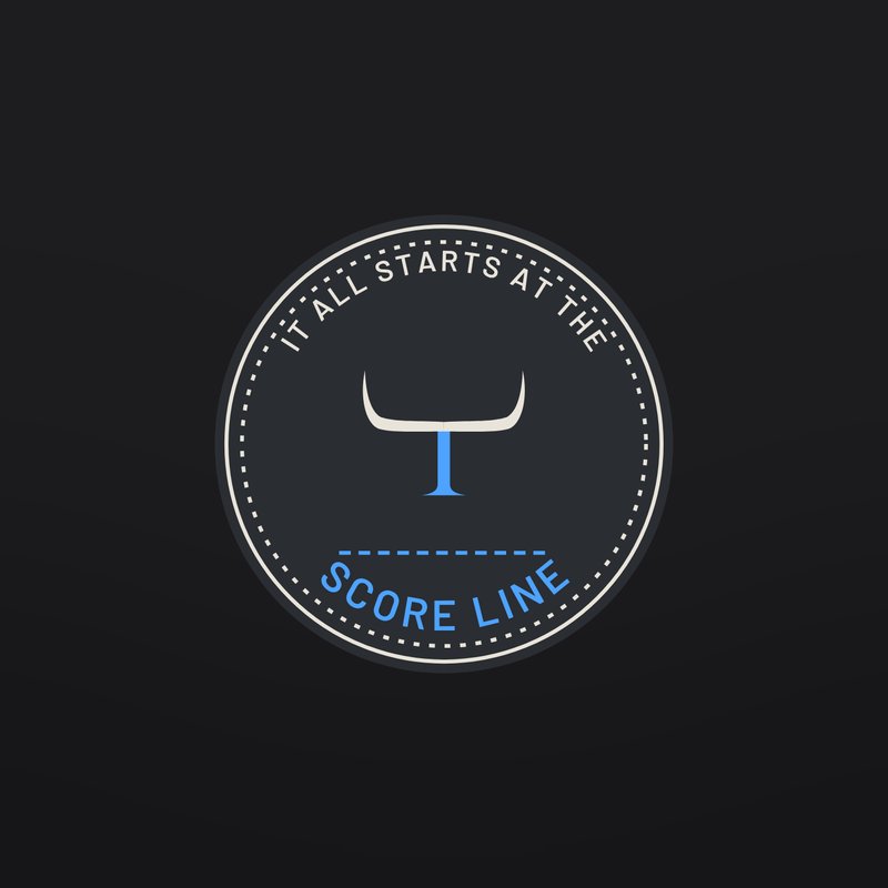 Badge rope cap: a round woven Score Line patch on a black cap.